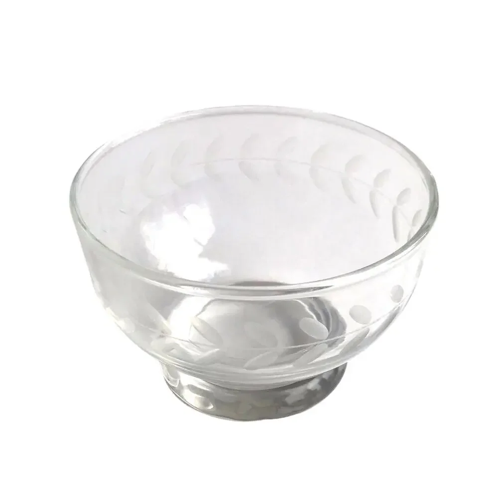 Vintage Floral Etched Glass Clear Sugar Bowl Dessert Parfait Candy Side Dish MCM